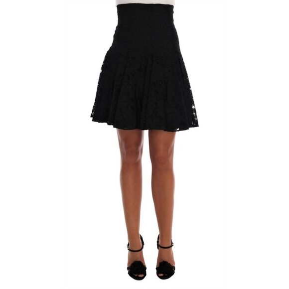 Dolce & Gabbana Black Floral Cutout Lace A-Line Women's Skirt